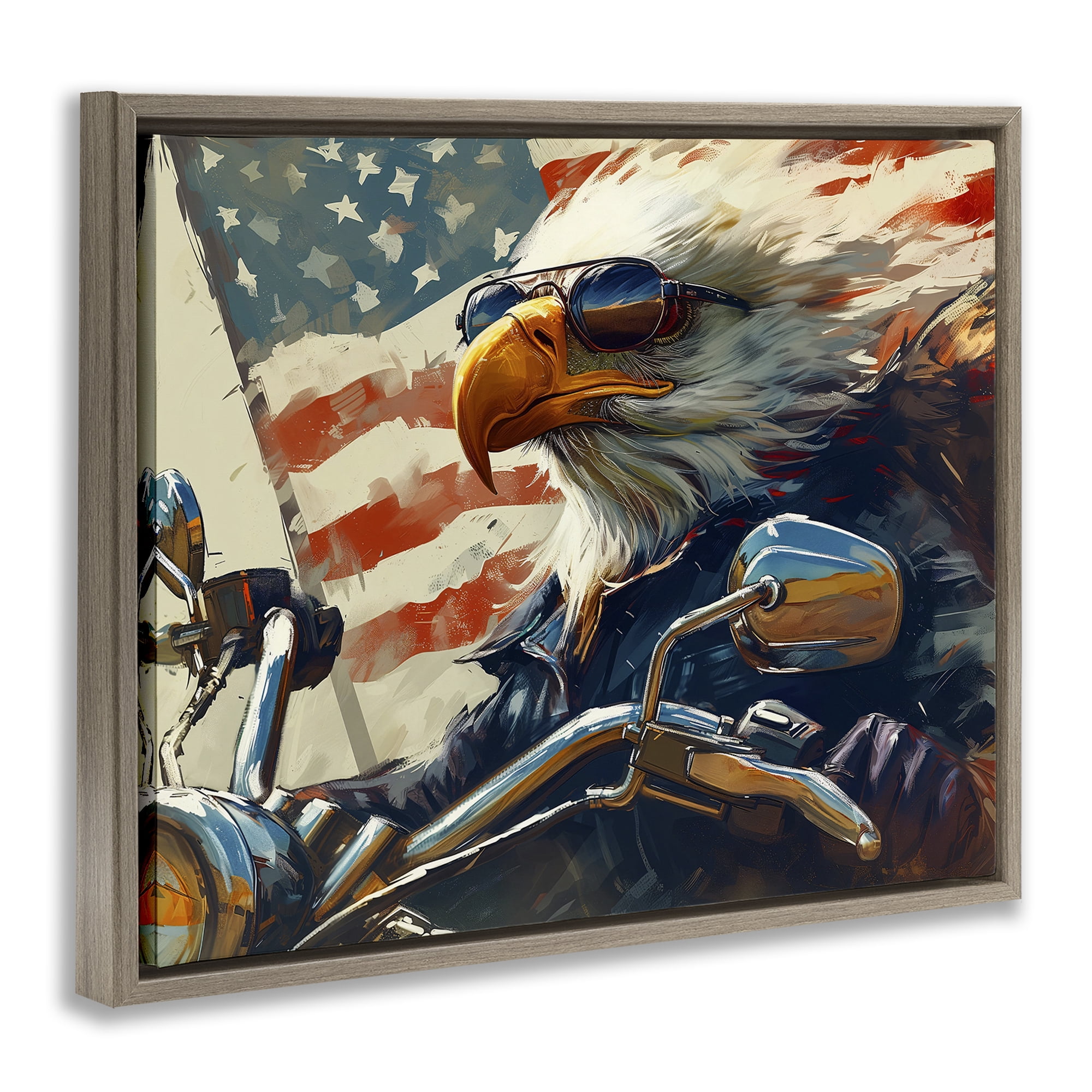 Stupell Industries Patriotic Bald Eagle Animals & Insects Painting Brown Floater Framed Canvas Art Print Wall Art, 21 x 17