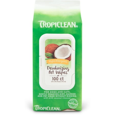 UPC: 0645095010093 | TropiClean Hypo Allergenic Dog & Cat Deodorizing Wipes  100 Ct