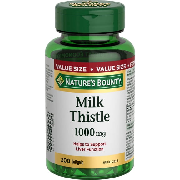 NATURE'S BOUNTY Milk Thistle, 1000 mg, Helps Support Liver Function, Liver Protectant, Used in Herbal Medicine to help Relieve Digestive Disturbances, 200 Softgels