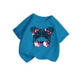 thumbnail image 3 of Zhuashum T-Shirts Fille Col Rond Hauts Enfant Imprimé Dessin Animé Graphique Manches Courtes Tee Charme Été Adolescent Porter Marine 9-10 Ans, 3 of 5