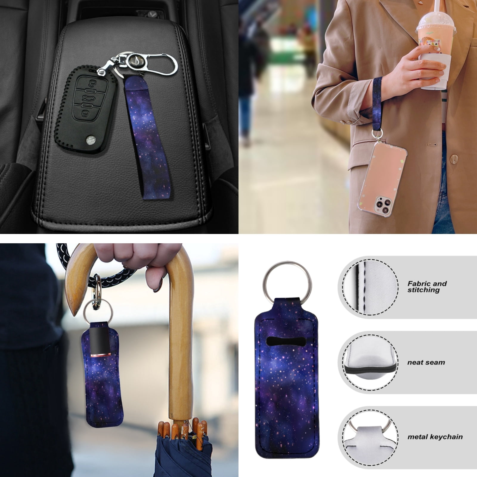 Yuyamidu 13 PCS Car Seat Covers and Steering Wheel Cover Galaxy Seatbelt Strap Pad Starry Sky Auto Armrest Cover Cushion Lip Balm Pouch Key Ring Cup Coasters