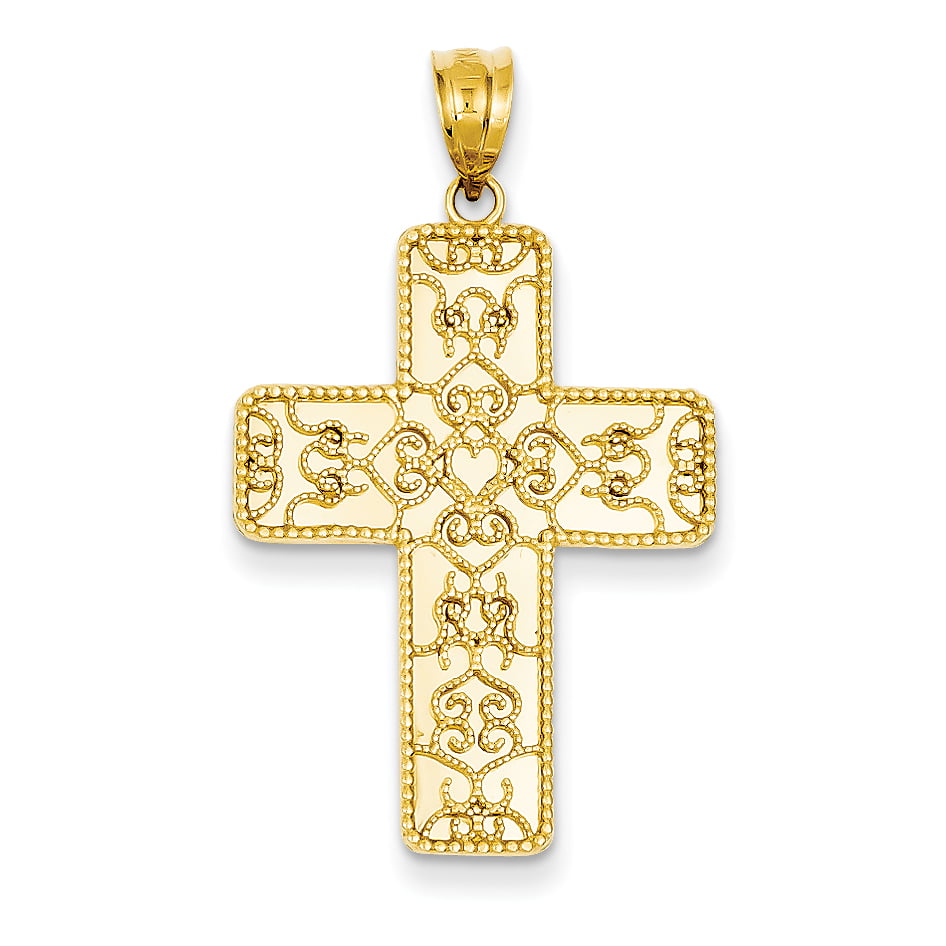 14k Yellow Gold Cross Religious Pendant Charm Necklace Fancy Fine Jewelry Gifts For Women For Her