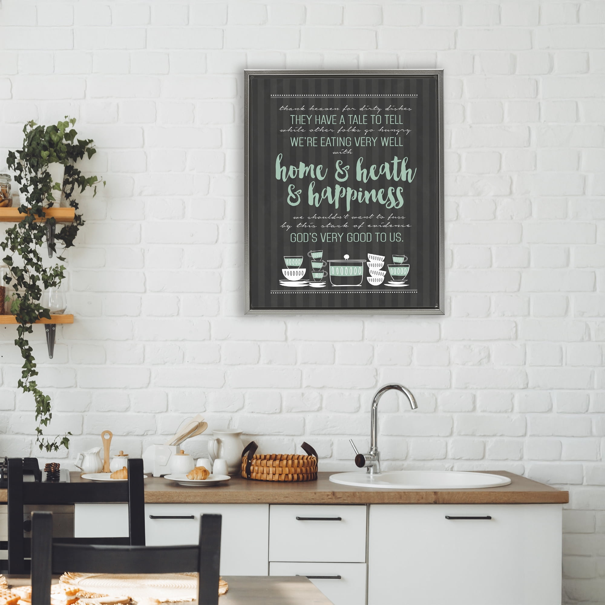 God's Good To Us Kitchen Gray Framed Floater Canvas Wall Art, design by Lettered and Lined