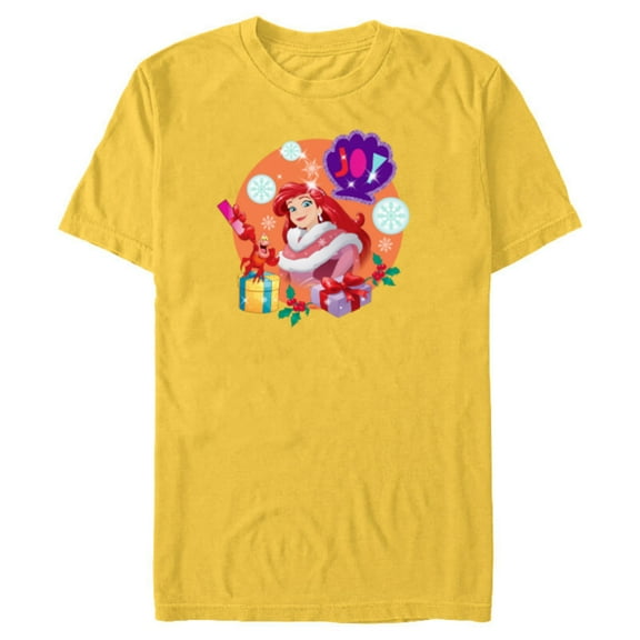 Disney Princess The Little Mermaid Ariel Christmas Joy - Short Sleeve Blended T-Shirt for Adults - Customized-Yellow