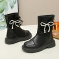 thumbnail image 4 of SZJXBUY Kids Boots Winter Mid-Calf Pearl Bow Combat Boot Fashion Faux Leather Back Zipper Low Heel Riding Shoes Black,7 Years, 4 of 7