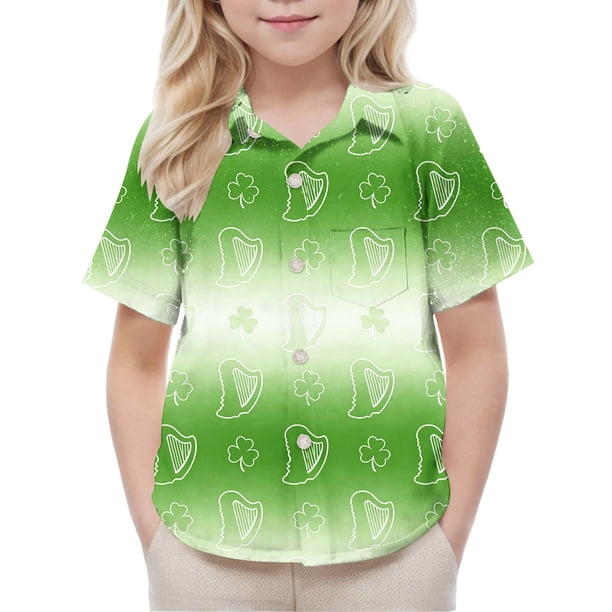 Blusa y camisa de manga corta con cuello vuelto, moderna e informal, con estampado del Día de San Patricio, con bolsillo, para uniforme escolar, para niños y niñas de 2 a 15 años.