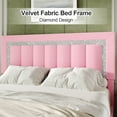 thumbnail image 2 of 4 EVER WINNER Queen Bed Frame, Velvet Upholstered Bed Frame with Diamond Headboard and Footboard, Pink Queen Size Bed Frame, Princess Bed, Pink, 2 of 8
