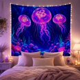 thumbnail image 2 of Bioluminescent Jellyfish and Coral Reef in Deep Ocean, Dreamy Fantasy Art for Ocean Lovers, Marine Life Wall Decor, Housewarming Gift Tapestry Wall Hanging for Living Room and Bedroom, 2 of 7
