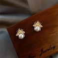 thumbnail image 5 of CILENON Pearl Pearl Stud Earrings Super Shiny Diamond Earrings Light Luxury Earrings (Gold,One Size), 5 of 6