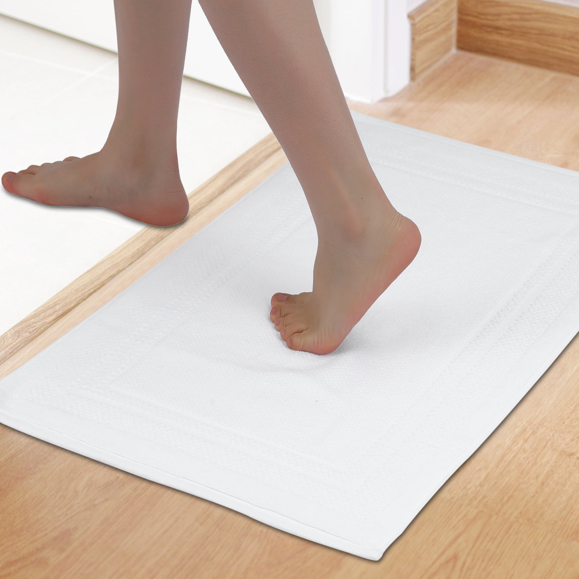 Unique Bargains Washable Cotton Bath Rugs Quick Dry Floor Carpet Shower Mat White