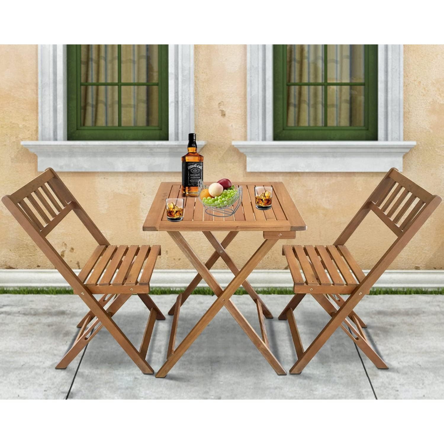 Bistro Set 3 Piece Outdoor Folding Patio Chairs Wooden Folding Chairs