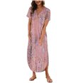 thumbnail image 1 of Vestido de Manga Corta para las Mujeres, Vestido Casual de Cuello en V de Bolsillo de Impresión de Moda Sexy Hecho de Poliéster Ligero para el Verano, Vestido de Verano para las Mujeres, 1 of 5