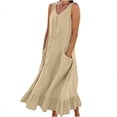 thumbnail image 3 of TaTaai Women's V-Neck Maxi Dress Sleeveless Linen Feel Solid Color Casual Pocket Detail Slip Dress Loose Fit Summer Dress Gift, 3 of 5