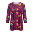 thumbnail image 4 of FrzhBrz Mardi Gras T Shirts for Women 3/4 Sleeve Tops for Women 2025 Trendy Holiday Party Blouses Glitter Mask Printed Crew Neck Funny Mardi Gras Costumes, 4 of 5
