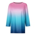 thumbnail image 4 of 3/4 Sleeve Tops for Women Graphic T-shirts Aesthetic Printed Round Neck Fall Spring Plus Size Casual Tee Shirts (XL, Pink), 4 of 5