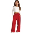 thumbnail image 5 of Girls Solid Stretch Casual Pants with Elastic Waist Full Length Play Pants for Kids Red 7 Years-8 Years, 5 of 5