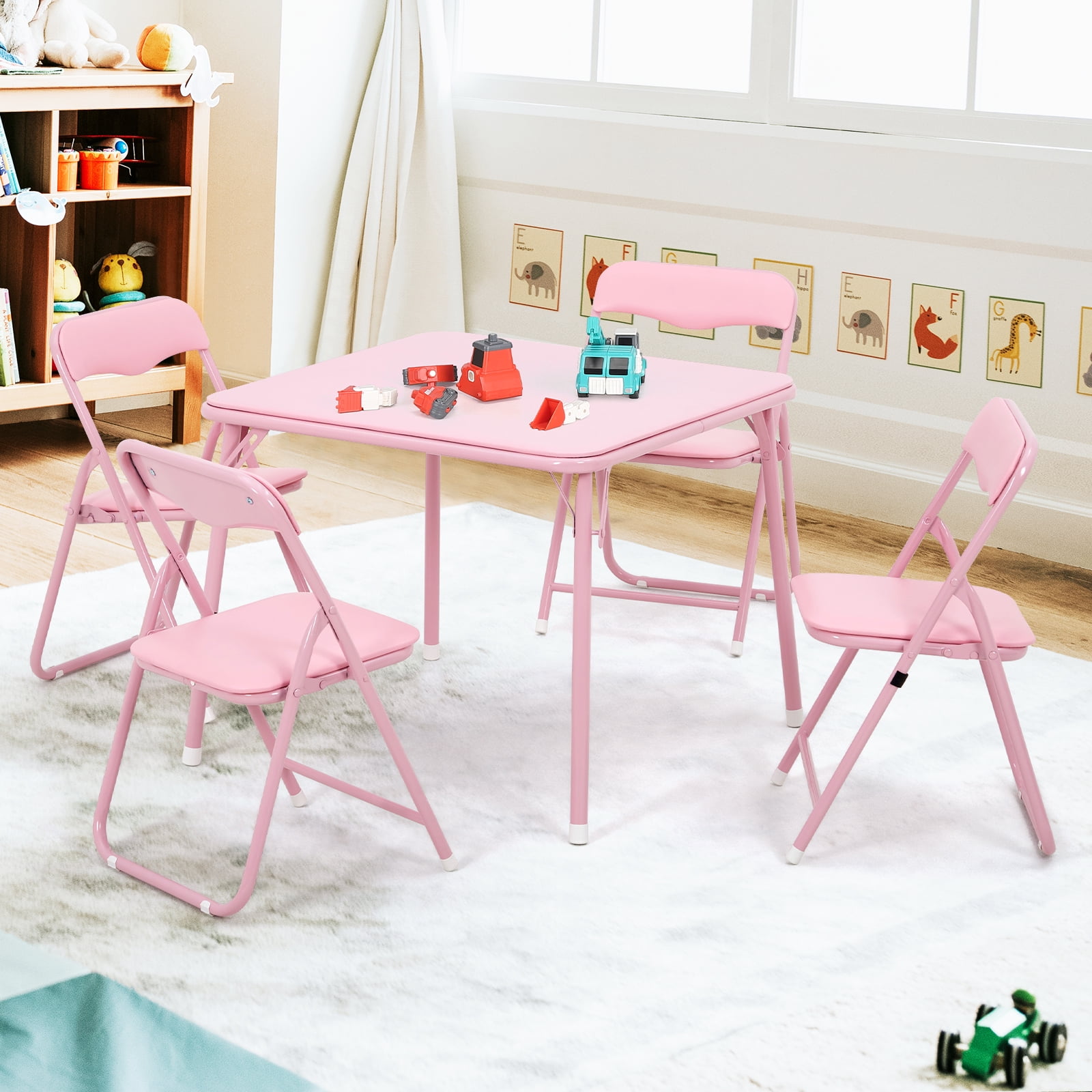Garvee 5-Piece Folding Card Table and Chair Set - Upholstered Kids Activity Set with Portable Metal Frame, Ideal for Eating, Reading & Playing