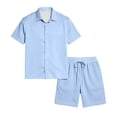 thumbnail image 3 of CONZONE Mens 2 Peice Beach Outfits Solid Color Short Sleeve Buttons Up Shirts Shorts Sets Breathable Summer Tracksuits, 3 of 7