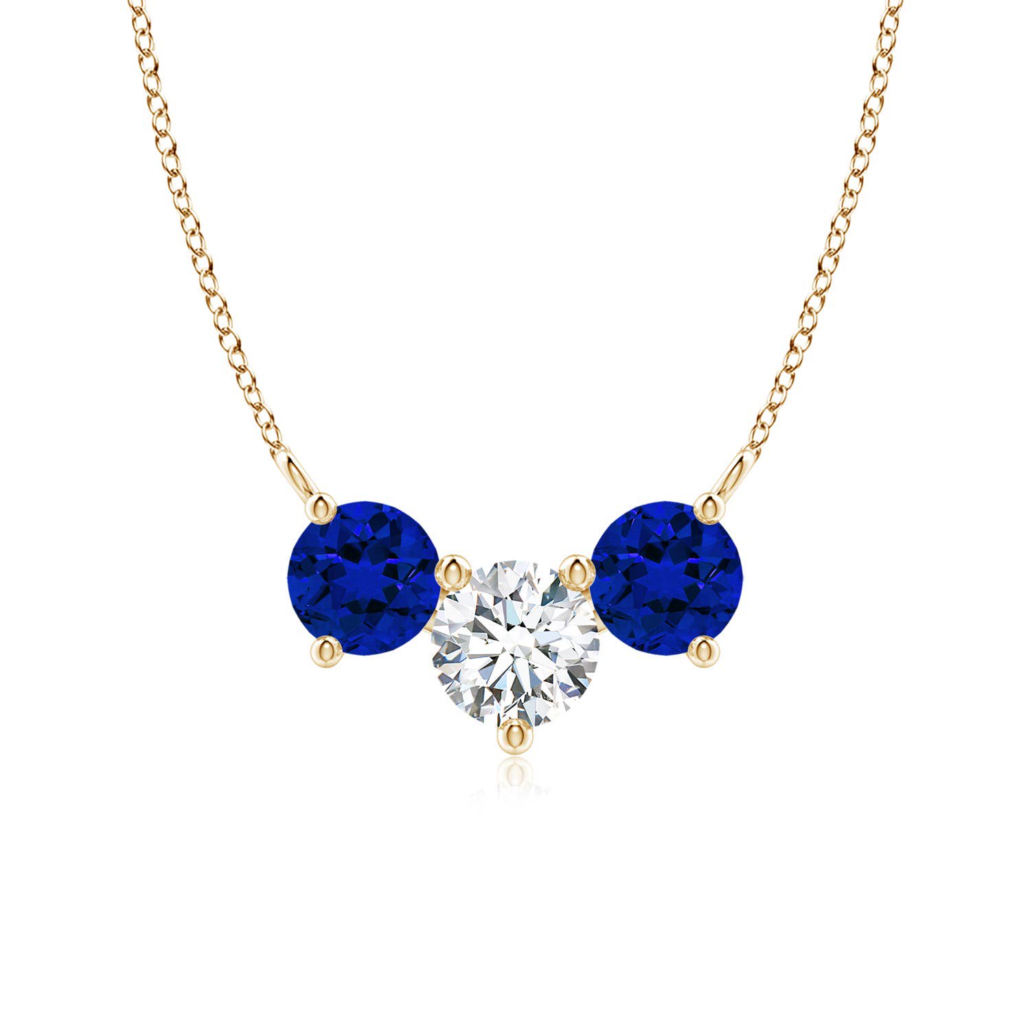 ANGARA Lab Grown & Blue Sapphire Diamond Necklace for Women in 14K Yellow Gold (Size-6mm| Color-F-G| Clarity-VS) | April Birthstone, Anniversary, Jewelry Gift for Women | Lab-Grown Diamond Necklace