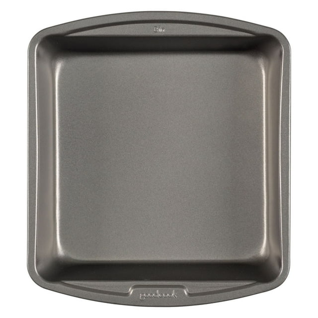 Gray 8-inch square nonstick steel cake pan with handles from GoodCook.
