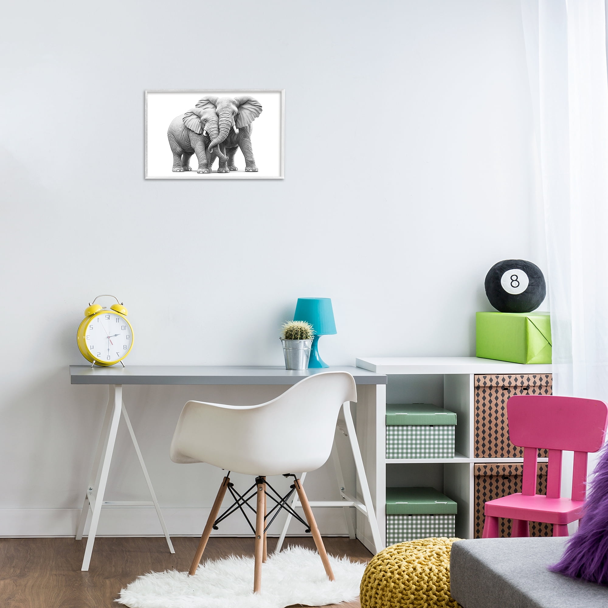 Stupell Industries Hugging Elephant Pair Animals & Insects Painting White Framed Art Print Wall Art, 18 x 12