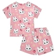thumbnail image 2 of Cute Head Rabbit Pattern Summer Pajama Set Soft Cotton Short Sleeve Sleepwear 2PCS Pajama Sets Breathable Lounge Set Size 12Y, 2 of 7