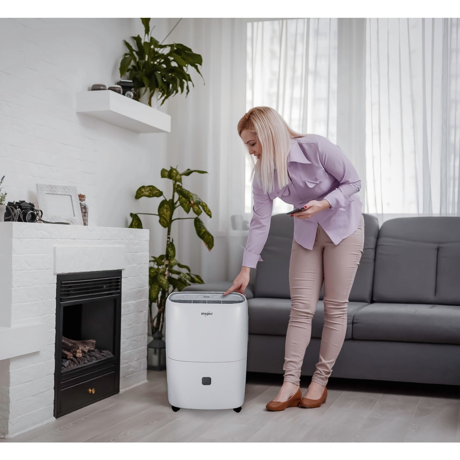 Whirlpool 40 Pt. 3,000 Sq. ft. Dehumidifier in White - Built-In Pump, Automatic Shut-off