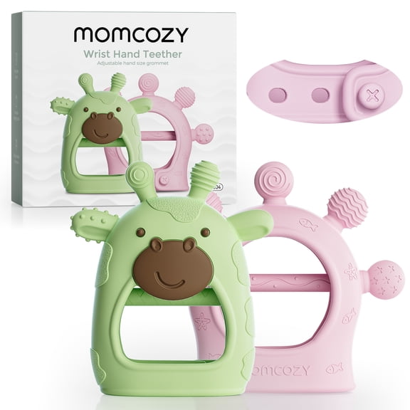 Mordedores de Silicona Momcozy 2pzs para Bebés 0 a 12 Meses Alivio de la Dentición Rosa y Verde