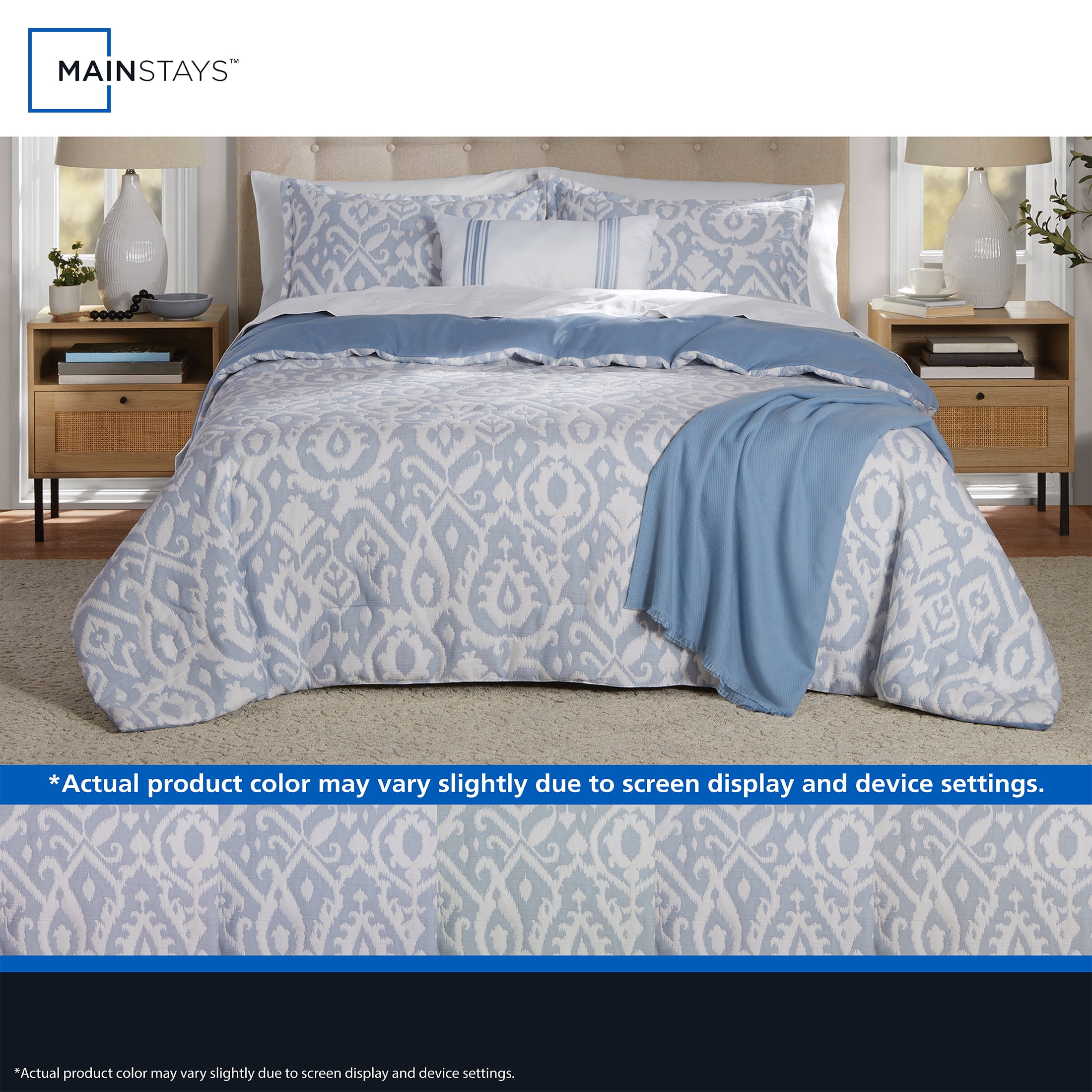 Mainstays Ikat 4-Piece Blue Matelasse Comforter Set, Twin/Twin XL