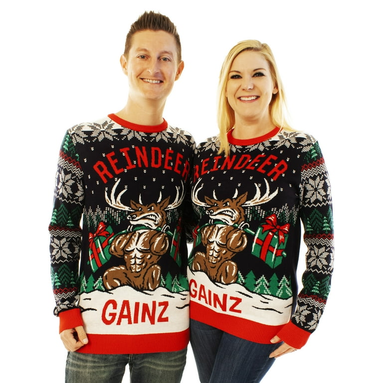 Ugly Christmas Party Sweater Unisex Reindeer Gainz Long Sleeve