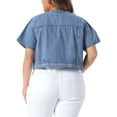 thumbnail image 4 of DARING DIVA Women's Plus Crew Neck Button Down Cropped Denim Vest 4X Light Blue, 4 of 6
