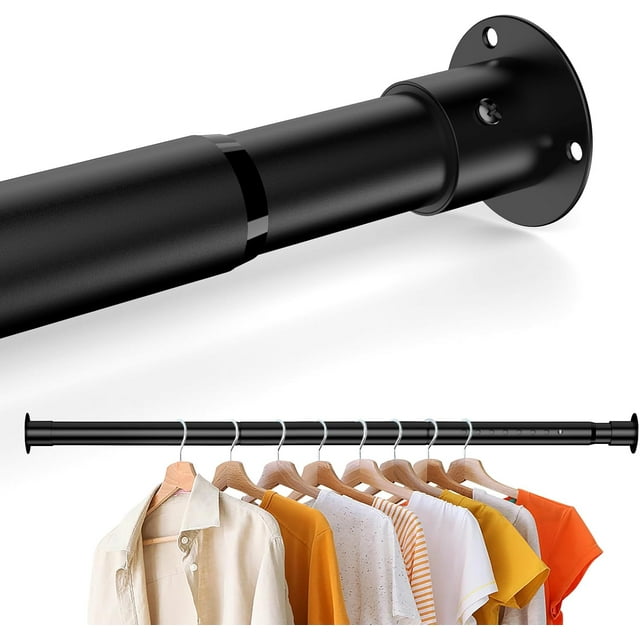 Closet Rod, Adjustable Closet Rods for Hanging Clothes, 100lb Load Bearing, 1.26'' Diameter Heavy Duty Rod for Closet Poles for Wardrobes, Window Lock Rod (Black, 48 to 52 Inch)