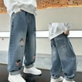thumbnail image 3 of YUSIM Boys Embroidered Jeans- Wide Leg Casual Elastic Waist Baggy Denim Pants Light Blue Size 5-14, 3 of 5