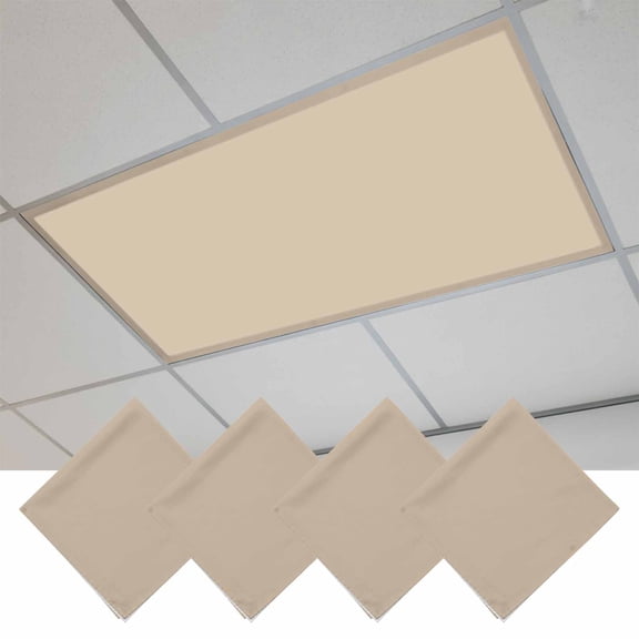 Pure Light Khaki Fluorescent Light Covers, Simple Solid Color Magnetic Light Covers for Ceiling Lights, Fluorescent Ceiling Shade Filters for Classroom Bedroom Office 4x2Ft x 4PCS