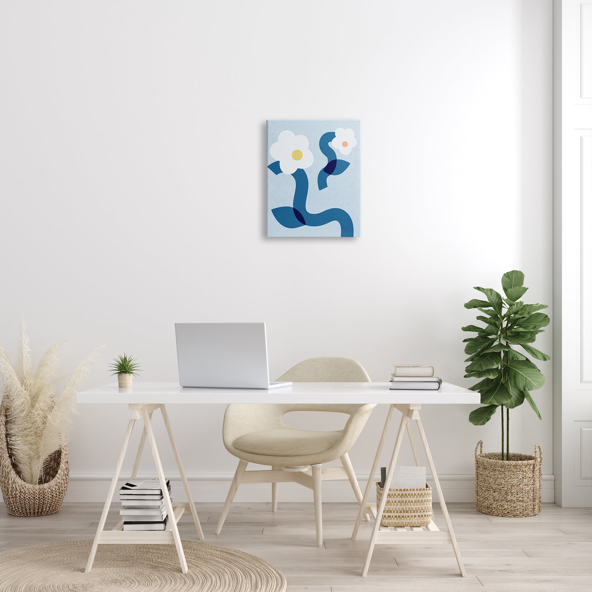Stupell Industries Abstract White Floral Pop Shapes Blue Curved Stems, 24 x 30, Design by Daphne Polselli