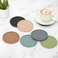 thumbnail image 4 of Uxcell Set of 6 Round Drink Coasters with Holder, 4" Silicone Coaster for Drinks Non-Slip Cup Coaster Heat Resistant Glass Cushion for Bar Kitchen Office Decor, Brown(Pentagon), 4 of 7