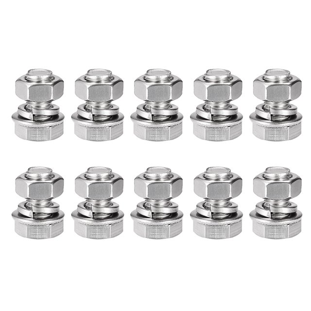 Unique Bargains M8 x 16mm Vis à Tête Hexagonale en Acier Inoxydable 304, Boulons, Écrous, Rondelles Plates et Verrouillables Kits 10 Ensembles