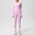 thumbnail image 4 of Afdoent Women 2 Piece Workout Sets Solid Color Breathable Yoga Long Sleeve And High Waisted Pants Workout Running Gym Fitness Activewear Outfit Active Wear, 4 of 5