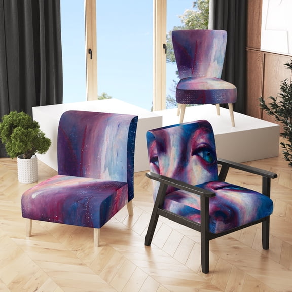 Designart "Close Up Of A Turquoise Blue Eye" Upholstered Glam Accent Chair and Arm Chair