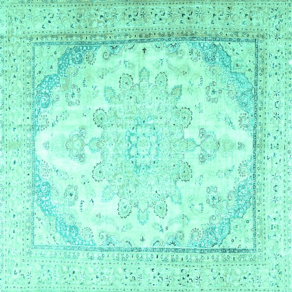 Ahgly Company Indoor Square Persian Turquoise Blue Traditional Area Rugs, 4' Square
