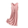 thumbnail image 3 of Swuxness Women's V Neck Sleeveless Pajama Dress, Women's Long Nightgowns, Womens Solid Color V Neck Loose Comfortable Breathable Mid Long Drawstring Nightgowns Pink, L, 3 of 5