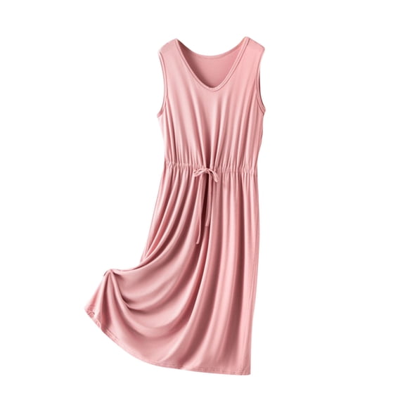 Idoravan Nightgowns for Women Long Women's V Neck Solid Color Drawstring Loose And Comfortable Sleeveless Mid Length Nightgown Skirt