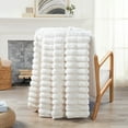 thumbnail image 3 of Home Soft Things Fuzzy Striped Faux Fur Throw Blanket with Micromink Back, Luxury Soft Cozy Plush Fluffy Fuzzy Reversible Thick Warm Throw Blanket, 60x80 inches, Ivory, 3 of 9