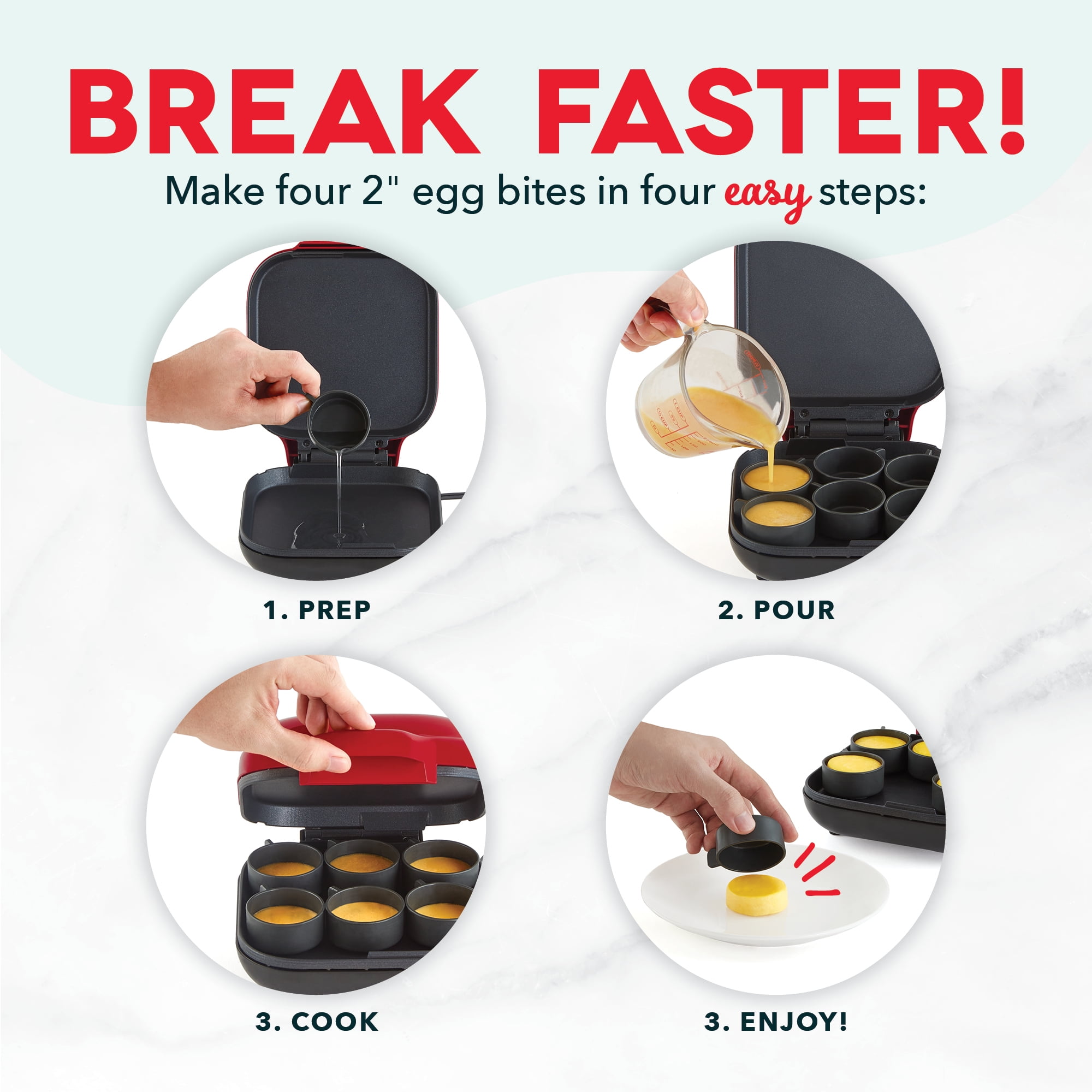 Dash Deluxe Sous Vide Style Egg Bite Maker with Silicone Molds for Breakfast Sandwiches, Healthy Snacks or Desserts, Keto & Paleo Friendly, Makes 6 Egg Bites, Red