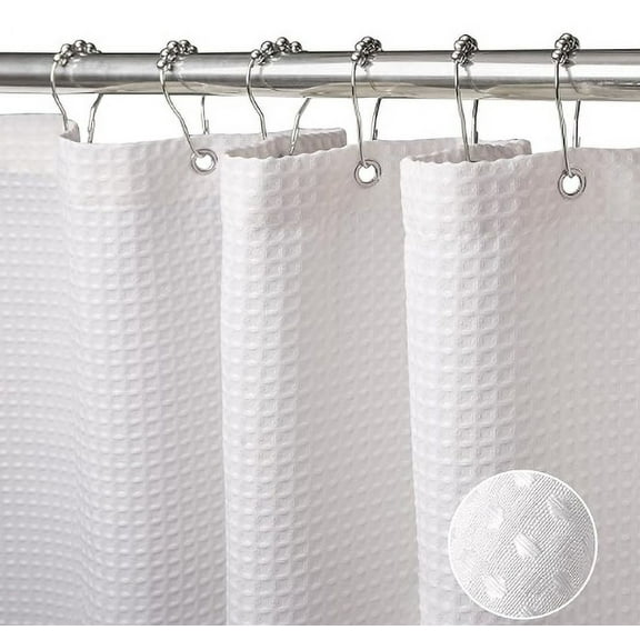 LYCAQL Waterproof Fabric Shower Curtain Liner - Soft Hotel Quality Cloth Shower Liner, Light-weight & Machine Washable - Curtain Heavy Standard Size 72x72, White FabricWater Spa Duty Shower Hotel