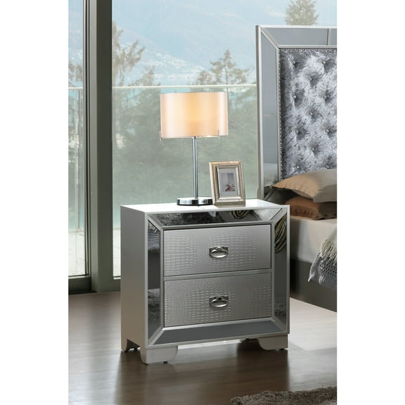 Glory Furniture Hollywood Hills 2 Drawer Nightstand in Silver Champagne