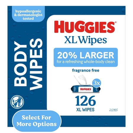 Huggies Extra Large Body Wipes Unscented 3 Flip-Top Packs 126 Total Wipes