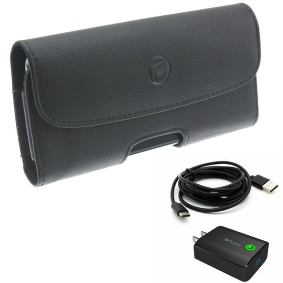 18W Fast Home Charger w Leather Case Belt Clip for Samsung Galaxy A53 5G,A33 5G Phones - 6ft USB Cable Type-C Turbo Charge Travel, Holster Cover Loops Pouch