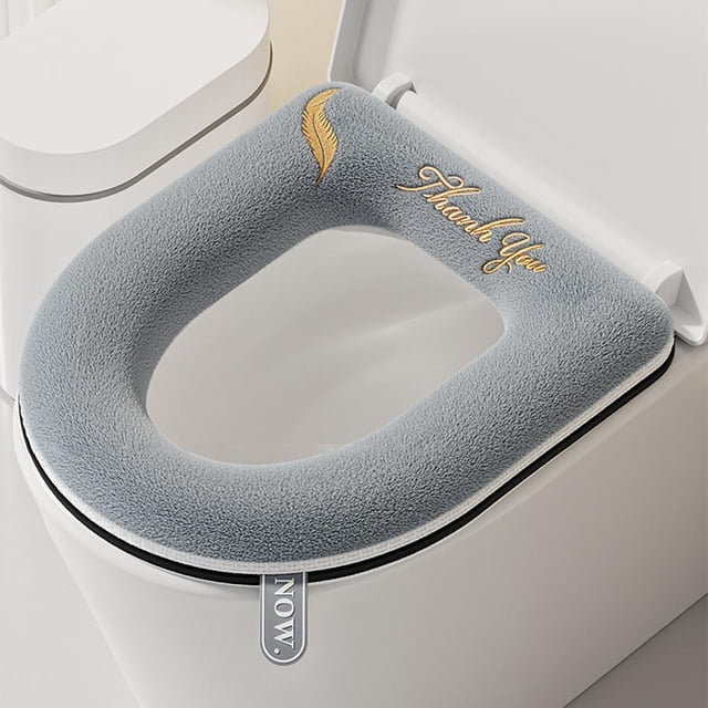 Feltree Thickened All-Season Toilet Seat Cover with Handle, Washable Knitted Toilet Pad for Round and Elongated Toilets, Soft and Elastic Toilet Cushion