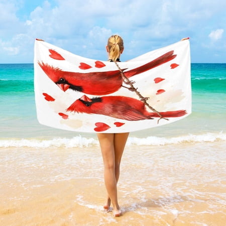 Ryvnso Cardinals Bird Hearts Beach Towel Quick Dry Swimming Yoga Beach Towels Large Sand Free Microfiber Towel 31"W x 71"L